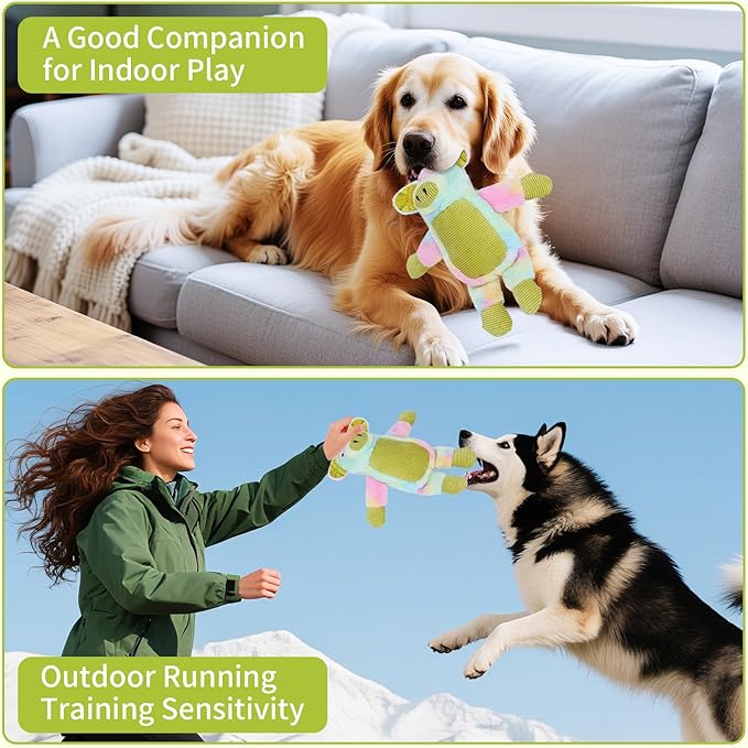 Dog Toys Plush, Squeaky Stuffed Dog Toy, Rainbow Pig Dog Toys for Small Medium Breeds, Soft Dog Plush Toy, Puppy Teething Dog Toy, Interactive Dogs Toy for Indoor Dogs(Green)