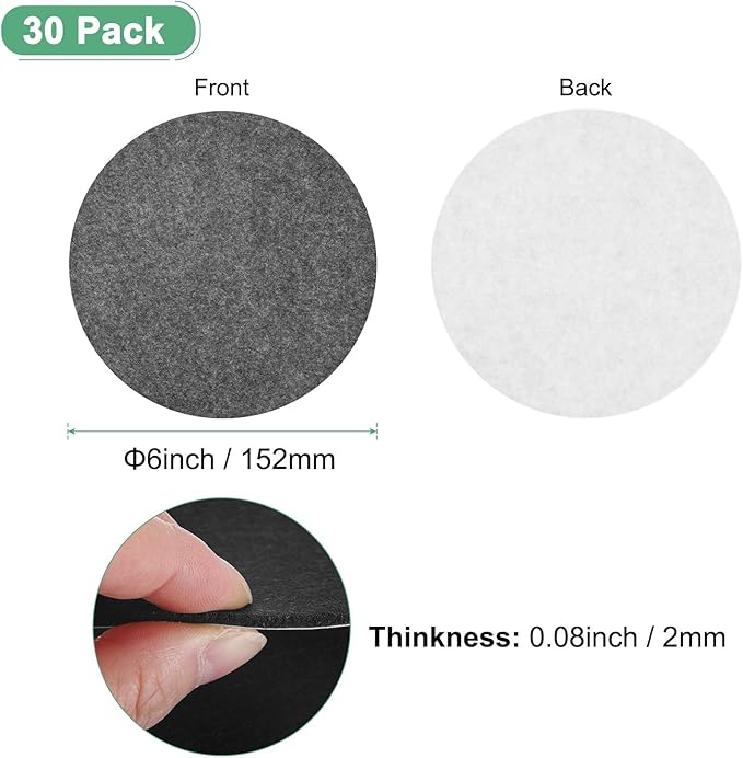 30-Pack Lamp Base Felt, 6 Inch Dia. 2mm Thick Self Adhesive Round Fabric Felt Pads for Lamp/Furniture/DIY, Non-Slip Fiber Backed Patch Circles with Adhesive Backing [Grey]