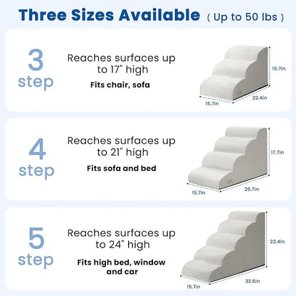 Dog Steps for Bed 17.7" H, 4-Step Pet Stairs Ramp for Small & Medium Dogs | Airpanda Dog Stairs with Washable Cover & High-Density Foam,Gentle Curved,Ideal for Senior & Short-Legged Dogs,Light Grey