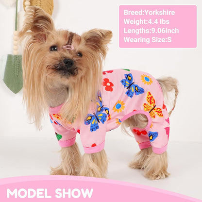 Dog Pajamas Small Sized Dogs Stretchable Summer Dog Clothes Pjs 4 Legs Girl Boy Cute Soft Puppy Outfits Doggie Cat Jammies Jumpsuit Sleeper for Pet, Butterfly, L