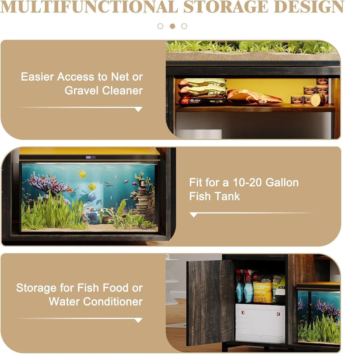 4ever2buy 55 Gallon Fish Tank Stand with LED Light & Power Outlets, 55-75 Gallon Aquarium Stand with Drawer & Barn Door, Cabinet for Fish Tank Accessories Storage for Reptile Tank, Turtle Tank, Oak