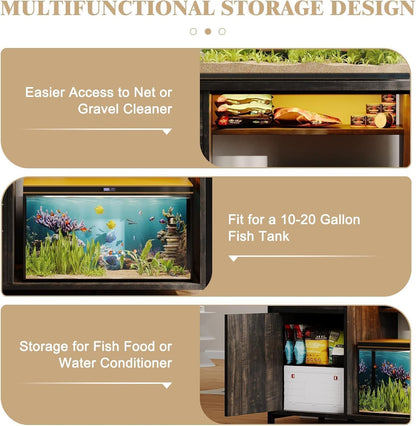 4ever2buy 55 Gallon Fish Tank Stand with LED Light & Power Outlets, 55-75 Gallon Aquarium Stand with Drawer & Barn Door, Cabinet for Fish Tank Accessories Storage for Reptile Tank, Turtle Tank, Oak