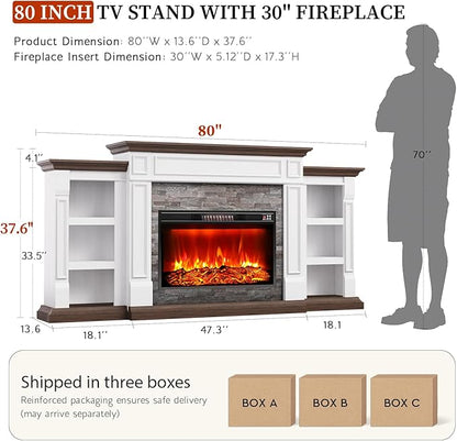 80" Electric Fireplace with Mantel, Fireplace TV Stand