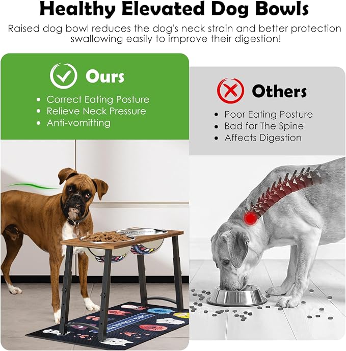 Elevated Dog Bowls for Large Dogs with Slow Feeder & Mat, 4 Height Adjustable & 101oz Bowls, Tall Raised Dog Bowl Stand