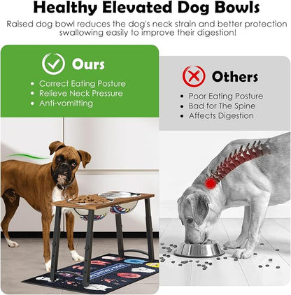 Elevated Dog Bowls for Large Dogs with Slow Feeder & Mat, 4 Height Adjustable & 101oz Bowls, Tall Raised Dog Bowl Stand