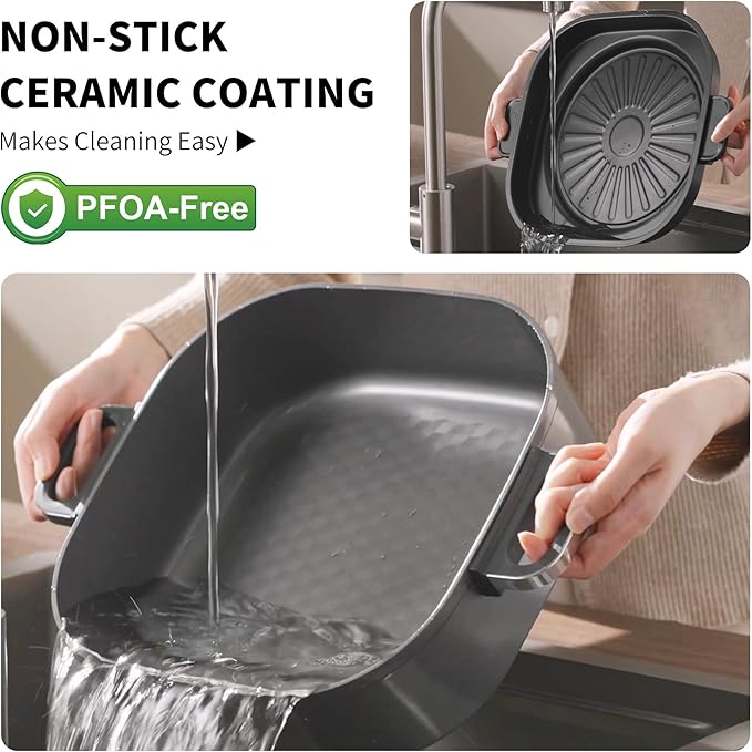 6-Quart Electric Skillet with Grill | Non-Stick PFOA-Free Ceramic-Coated Pot
