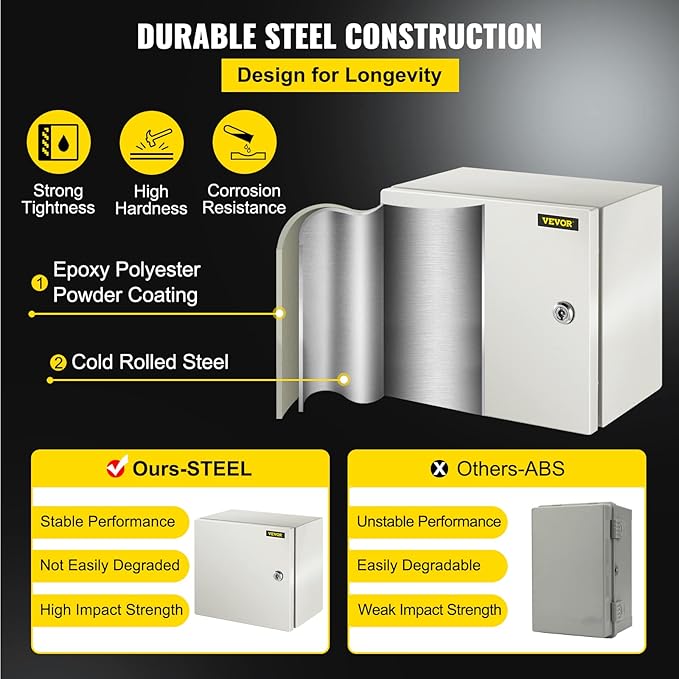VEVOR NEMA Steel Enclosure 12×12×8, NEMA 4X Steel Electrical Box, IP66