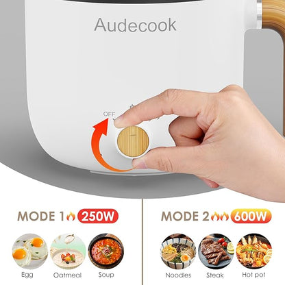 Audecook Hot Pot Electric with Steamer, 1.5L Portable Nonstick Rapid Noodles