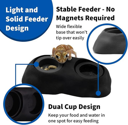 Pangea Ultimate Eco Dish, Crested Gecko Food and Water Bowl for Terrestrial Lizards, Durable Silicone Feeding Accessory for Reptile Terrariums 3.125in x 5.5in (Grey Marble)