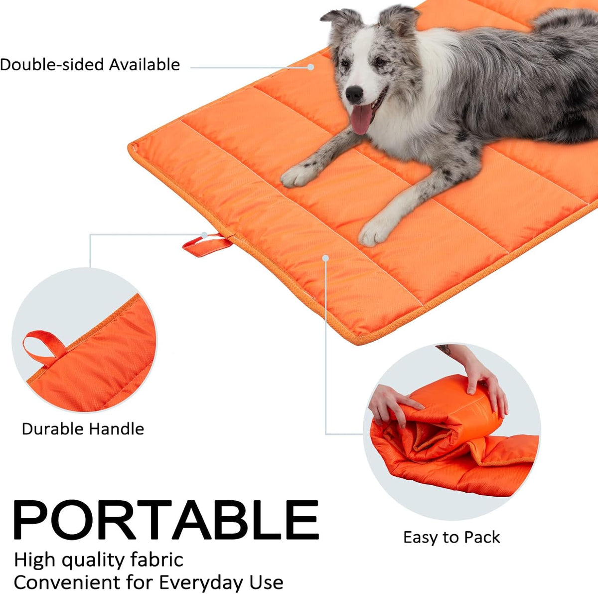 BDEUS 43x25In Large Size Outdoor Dog Bed, Waterproof & Portable Camping Travel Pet Mat, Easy to Clean, Washable Odor Resistant Pet Cooling Pad (Orange)
