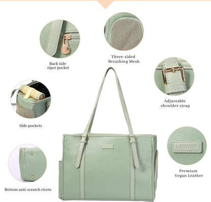 Fashion Dog Purse Pet Carrier Leather Bag for Small Dogs Cats Puppy, Portable Tote Bag Airline Approved Soft-Sided Carriers (Green)