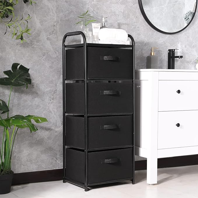 MAX Houser 4 Drawer Fabric Dresser Tall Storage Tower, Dresser Chest