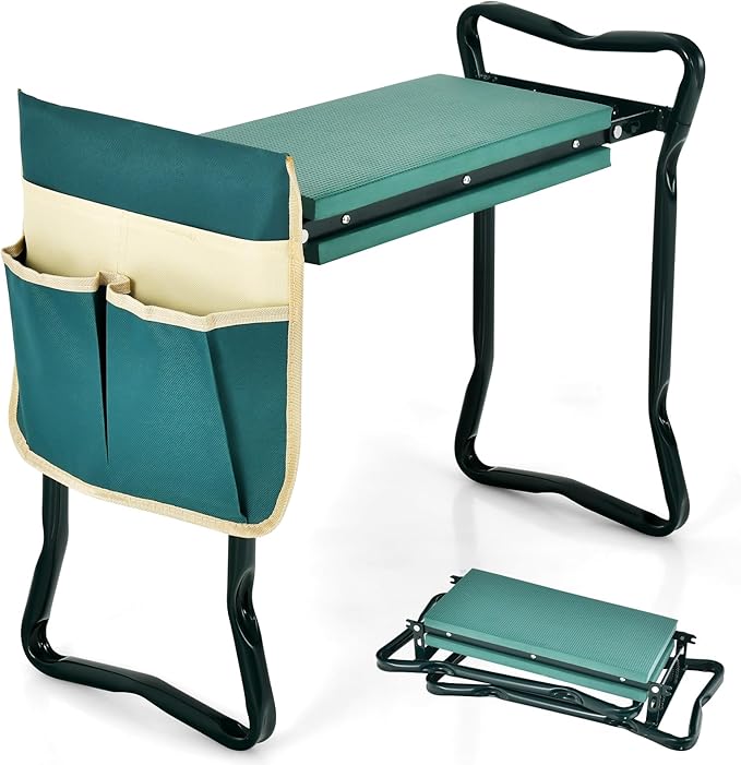 Goplus Garden Kneeler and Seat, Heavy-Duty Garden Bench w/Large Tool Pouch, Widen EVA Foam Kneeling Pad, Portable Gardening Gift for Women Men Seniors, Foldable Garden Stool for Kneeling & Sitting