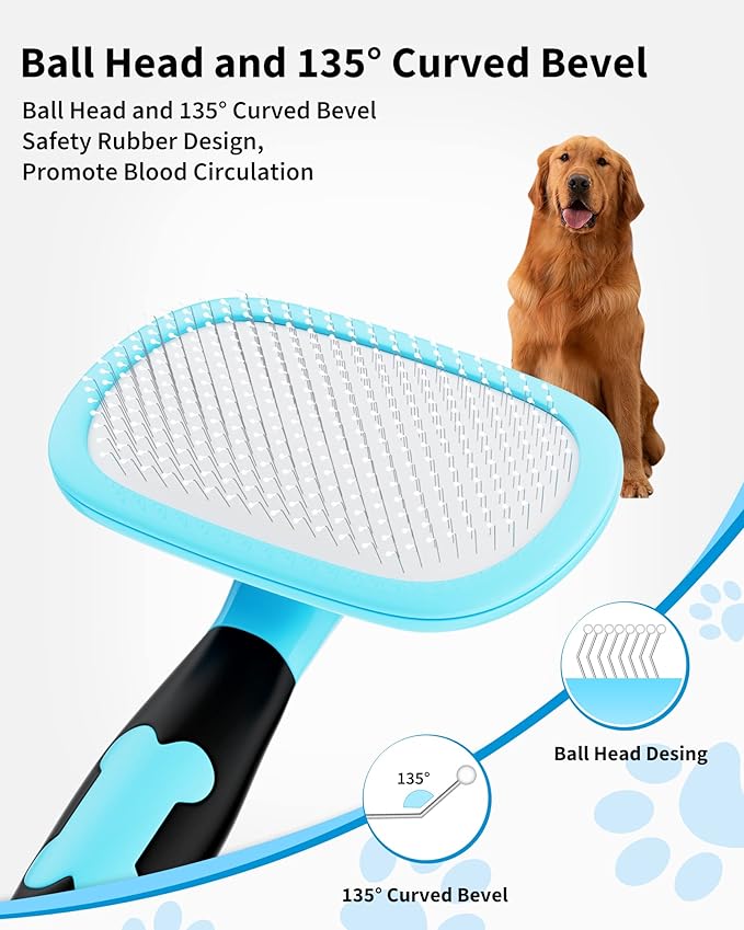 Glendan Dog Brush & Cat Brush- Slicker Pet Grooming Brush- Shedding Grooming Tools(Blue)