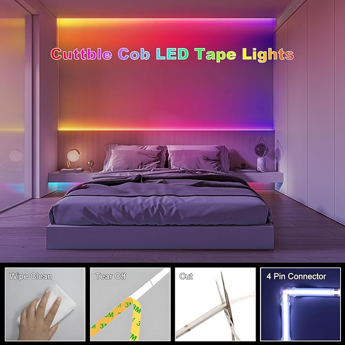 20FT LED Strip Lights COB Smart IC, 24V RGB LED Lights
