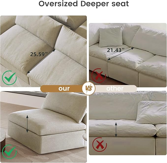 160" Cloud Couch Modular Sectional Sofa for Living Room,L Shaped Sofas with Storage Ottoman,Down Filled Convertible 6 Seater, Covers Washable&Replaceable (Khkai)