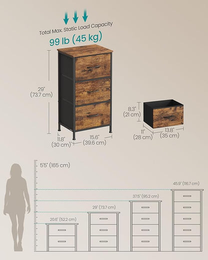 SONGMICS Dresser for Bedroom, Chest of Drawers, 3 Non-Woven Fabric Drawers