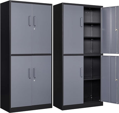 Metal Storage Cabinets with Doors and Shelves, 4 Door Lockable Storage Cabinets