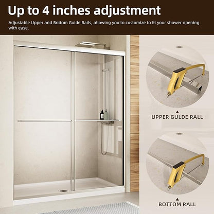 Shower Door, 44-48" W x 70" H Semi-Frameless Double Sliding Shower Doors