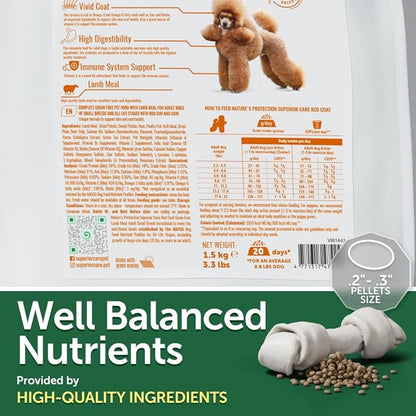 Nature's Protection Dry Dog Food for Small Breed - High Protein, Grain Free, Tear Stain Formula - Dog Kibble for Puppy & Adult Dogs with Red Fur (Superior Care - Lamb, 3.3 lb)