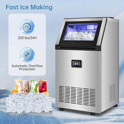 Commercial Ice Maker Machine 200 Lbs/24H, 35 Lbs Ice Bin, Undercounter Ice