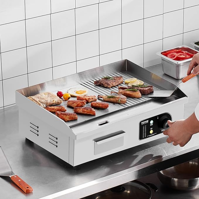 VEVOR Commercial Electric Griddle, 1600W Countertop Half-Flat Top Grill