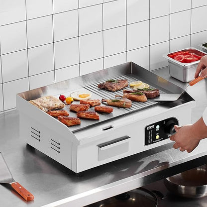 VEVOR Commercial Electric Griddle, 1600W Countertop Half-Flat Top Grill
