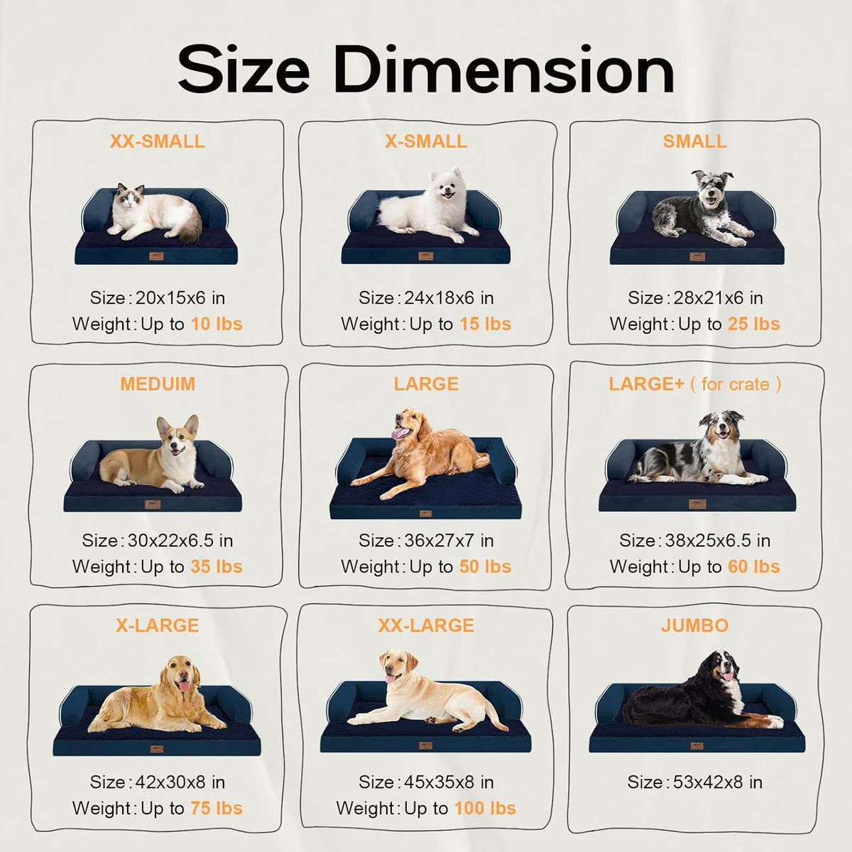 Dog Bed Medium Size Dog-Orthopedic Waterproof Bed for Dogs,Foam Couch Sofa with Washable Removable Cover & Non-Slip Bottom-Navy Blue