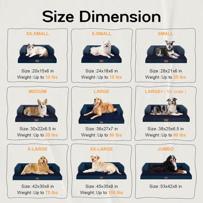 Extra Large Dog Bed-Orthopedic Waterproof XL Dog Bed for XLarge Extra Big Dogs - Foam Couch Sofa Washable with Removable Cover-Navy Blue