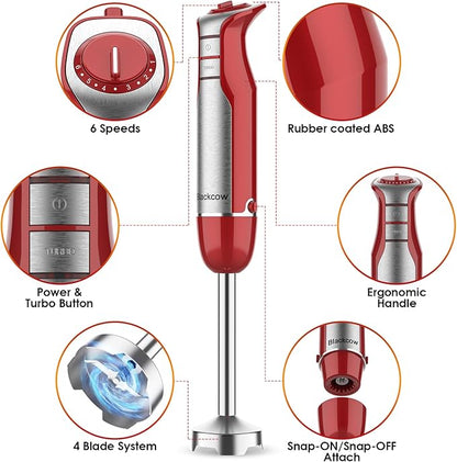 Blackcow Immersion Blender Handheld, 800W Powerful Electric Hand Blender