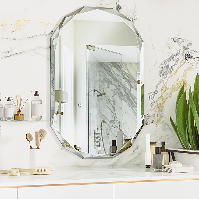 Suidia Bathroom Mirror, Frameless Bathroom Mirror