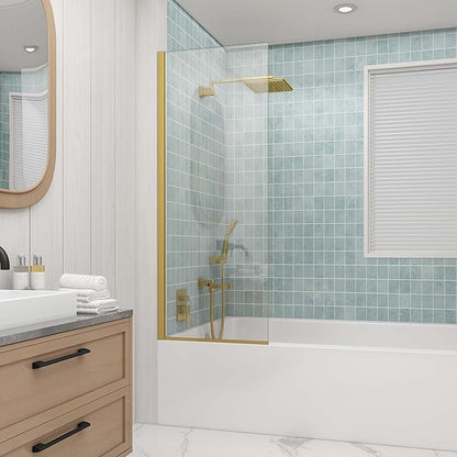 Sunrosa 24"×60" Bathtub Glass Panel, 8mm Thick Shower Screen, Brushed Gold