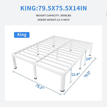 MAF 14 Inch King Metal Platform Bed Frame White with Round Corner Legs, 3000 LBS Heavy Duty Steel Slats Support, Noise Free, No Box Spring Needed, Easy Assembly