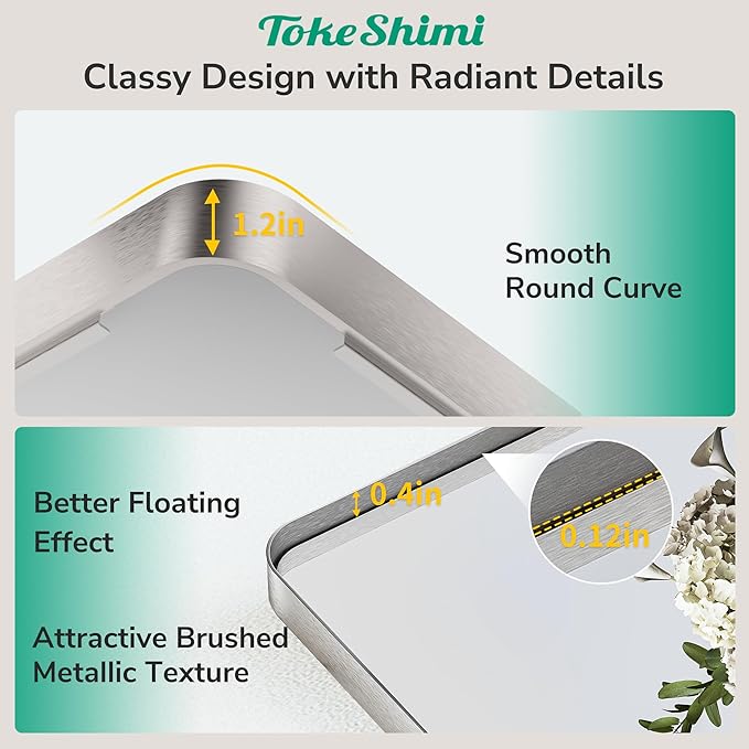TokeShimi 36x36 Brushed Nickel Bathroom Mirror, Bathroom Vanity Mirror Square