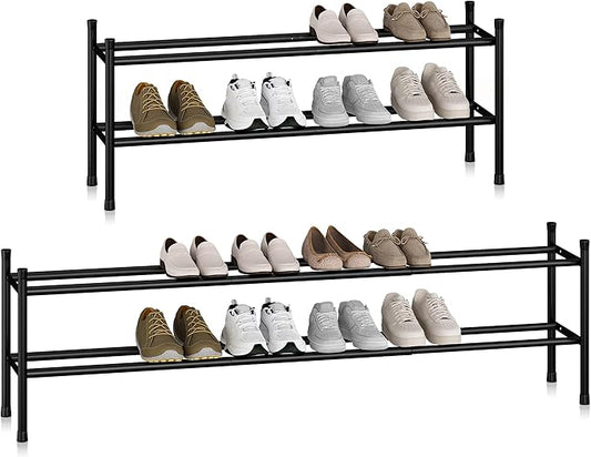 STORAGE MANIAC Long Expandable Shoe Rack, 12 Pairs Metal Wide Stackable Shoe