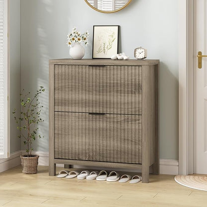 Shoe Cabinet Storage for Entryway, Fluted Shoe Cabinet