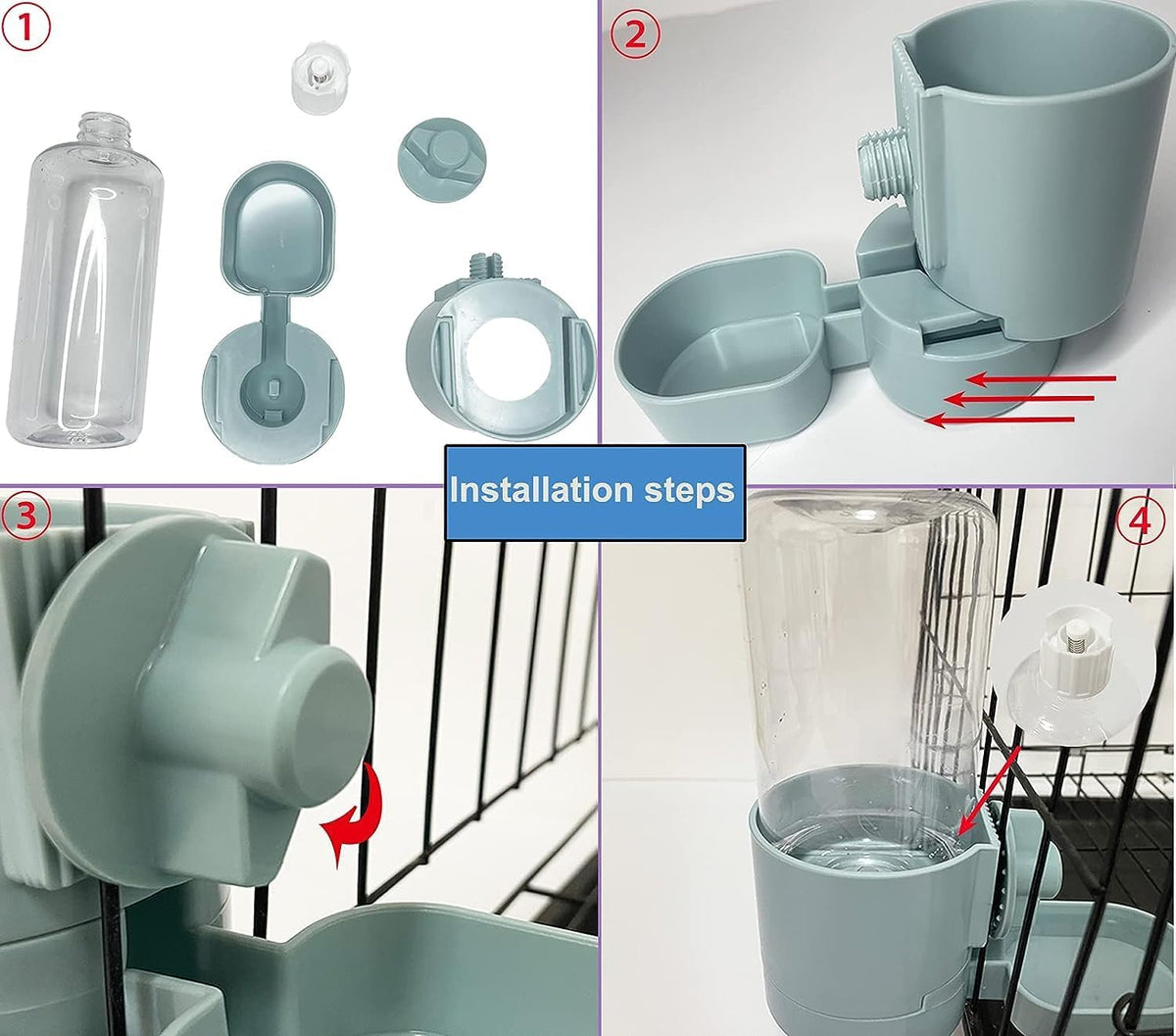 kathson 2Pcs Rabbit Water Bottle 17 OZ Bunny Hanging Water Fountain Automatic Guinea Pig Water Dispenser No Leak Drinking Feeder for Bunny Chinchilla Hamsters Cat Dog Small Animals(Blue)
