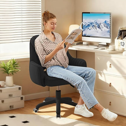 WXJHL Home Office Chair Velvet Vanity Chairs Cute Makeup Desk Chair with Wheels Mid Back Computer Chairs Height Adjustable Small Swivel Rolling Task Chair