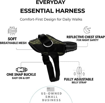 ShawnCo Essential Dog Harness, No-Pull Pet Vest (Military Camo,XL) | 3 Leash Clips, Easy On, No-Choke, Reflective, Adjustable Fit, Padded Comfort, Control Handle, For Small, Medium & Large Dogs