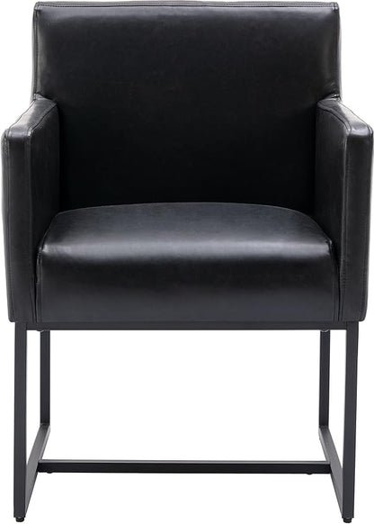 BESTANO Set of 6 Upholstered Dining Chairs with Armrest, PU Leather Modern Accent Armchairs, Kitchen & Dining Room Chairs Side Chairs, Black
