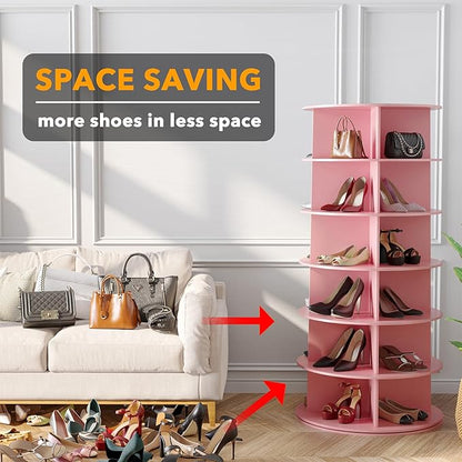 SpaceAid 6 Tier Rotating Shoe Rack Tower, Spinning Shoe Display Lazy Susan