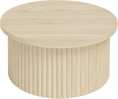 31.54" Round Coffee Table,Modern Drum Side Accent End Table for Living Room,Apartment,Natural
