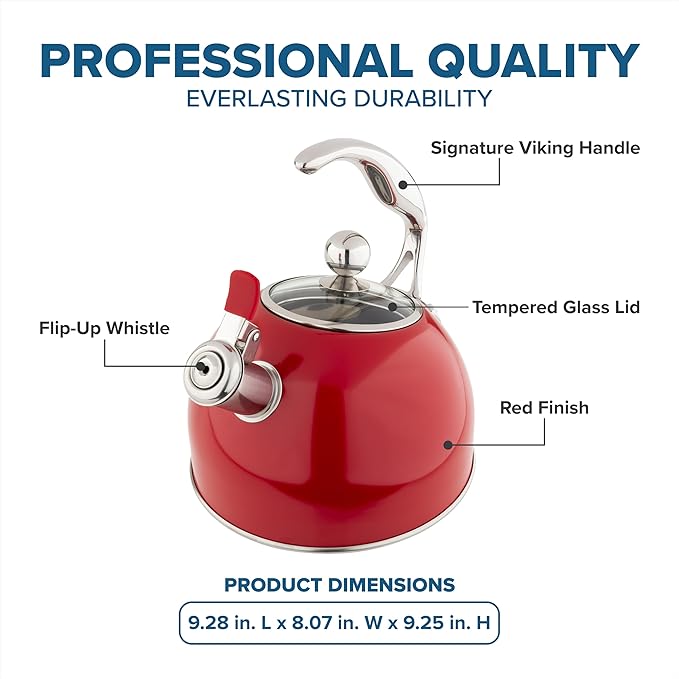 Viking 3-Ply Stainless Steel Tea Kettle, 2.6 Quart Stovetop Hot Water Pot