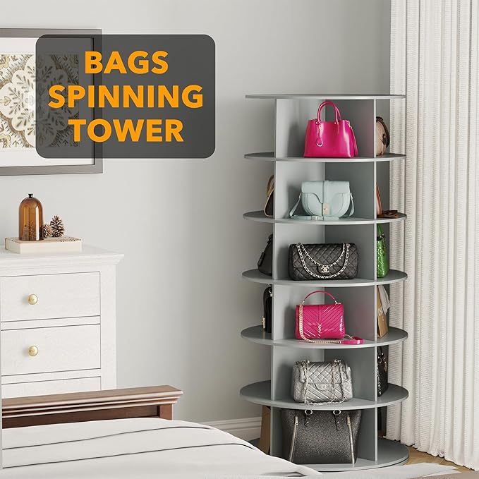 SpaceAid 6 Tier Rotating Shoe Rack Tower, Spinning Shoe Display Lazy Susan