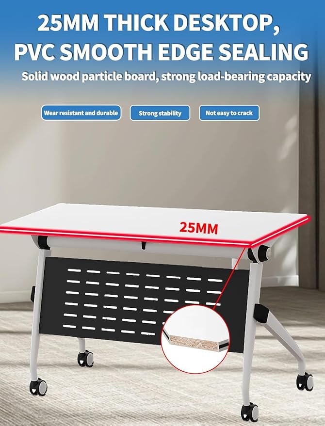 YUOXU Conference Room Table,Folding Conference Table,Flip Top Mobile Desk with Locking Silent Casters-Space Saving Rolling Table for Training Room, Office, Classroom (4, 62.99 * 23.62 * 29.53")
