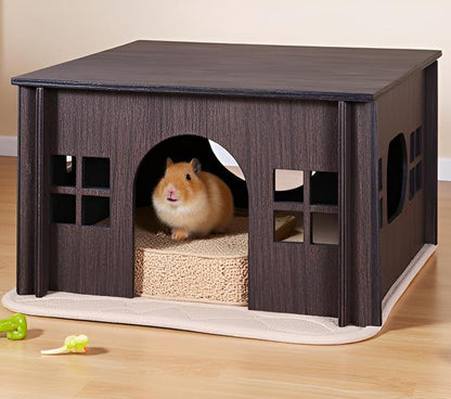 Wooden Guinea Pig House with Windows,Hamster Hideout, Large Size Suitable for Two Guinea Pig Hideout, Ventilated Wood Habitats Decor for Chinchilla, Hamster Mice Gerbils Mouse