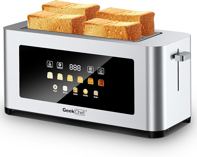 Geek Chef Long Slot Toaster 4 Slice, 1.5" Touch Screen Extra Wide Slots