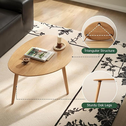 Vadisun Small Oval Nesting Table, Mid Century Coffee Table for Living Room,Solid Oak Wood End Tables,Triangle Tabletop with 3 Legs,Minimalist Display Living Tables (Original Wood Color, 3 Pieces)