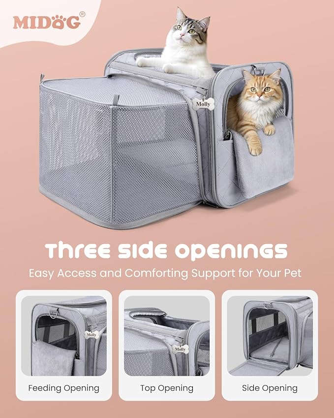 MIDOG Cat Carrier Soft for Small to Medium-Sized Cats,Up to 25 Lbs, TSA Airline Approved Soft Sided Pet Carrier,Collapsible Travel Cat Carry Bag(Grey)