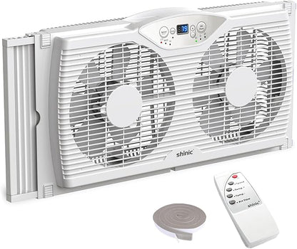 shinic Twin Window Fan with Reversible Airflow, Thermostat Controlled, 3 Speeds